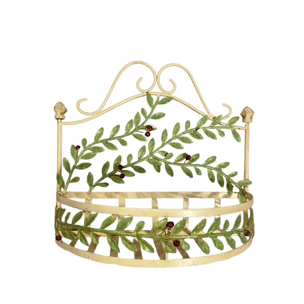 French Country Shabby Chic Metal Wall Shelf Basket